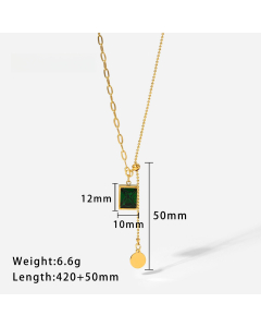 Wholesale Fine Jewelry Fashion Retro Style Green Zirconia Series Necklace Earrings Bracelet Ring Temperament Lady Stainless Steel Jewelry-Necklace-04