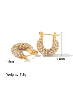 Wholesale Earrings French Style 18K Gold-plated Stainless Steel Earrings With White Green Zirconia Geometric Earrings-01-White
