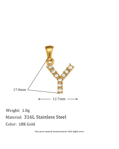 Wholesale Accessories Fashion Niche Letter Stainless Steel Plated 18K Gold Micro-inset Pearl Letters Pendant-02-Y
