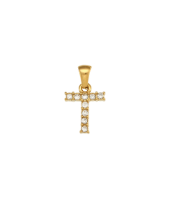 Wholesale Accessories Zircons Letter Stainless Steel Plated 18K Gold Micro-inset Pearl Letters Pendant-02-T