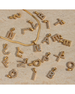 Wholesale Accessories Fashion Niche Simple Zircons Letter Stainless Steel Plated 18K Gold Micro-inset Pearl Letters Pendant