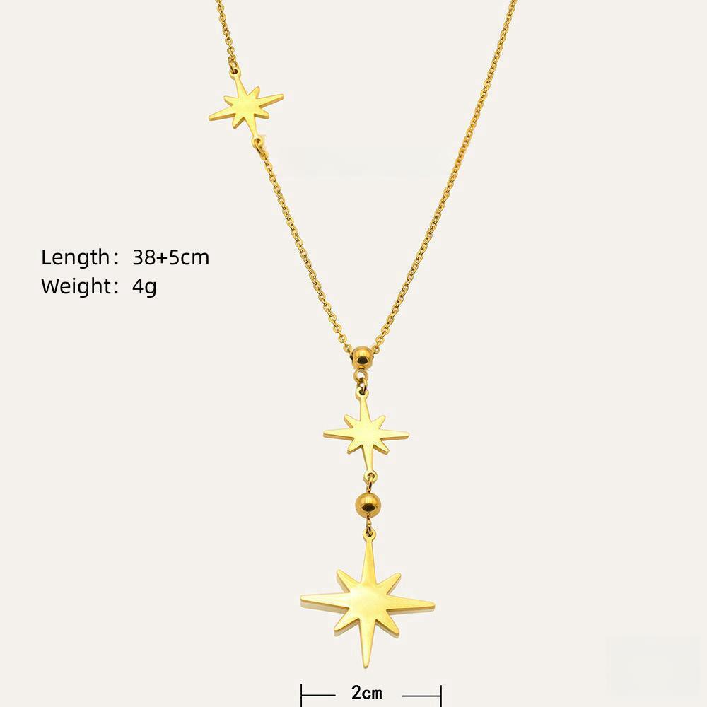 Minimalism Eight-Pointed Star Gold Plated Stainless Steel Necklace 