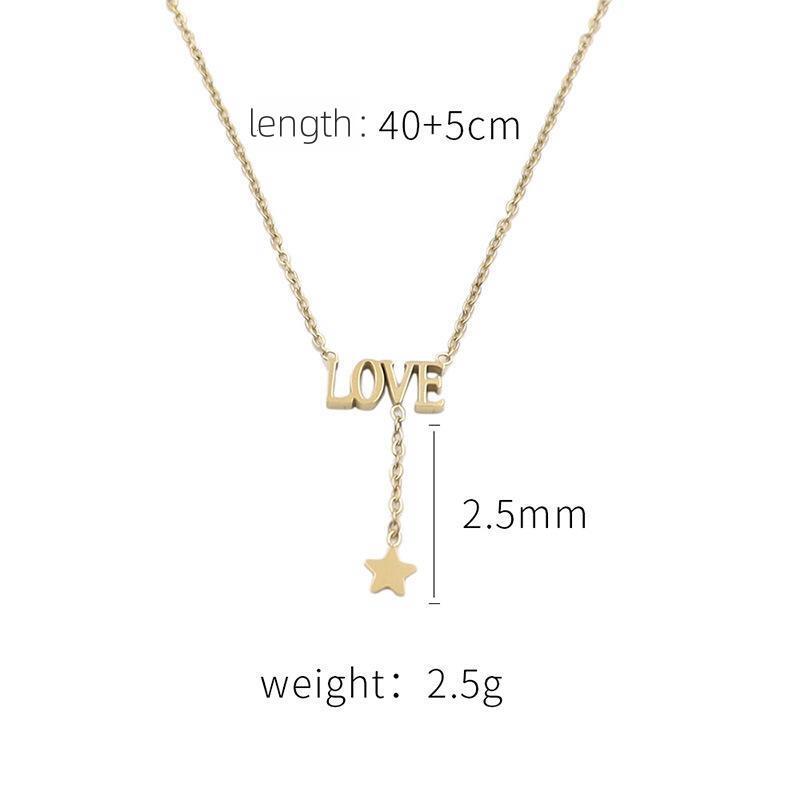 Popular Five-pointed Star Fringe Clavicle Chain LOVE Letter Stainless Steel Necklace 