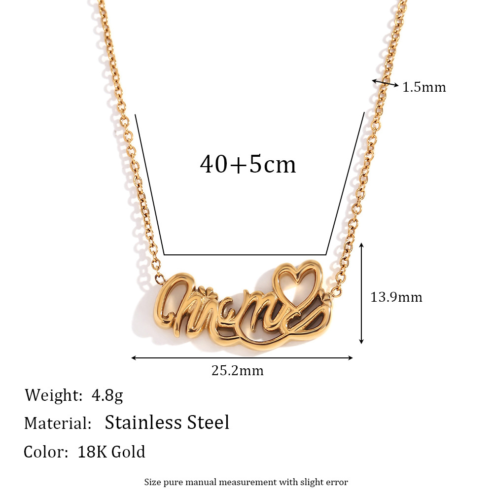 Simple Style MAMA Inlaid Diamond Love Stainless Steel Necklace 