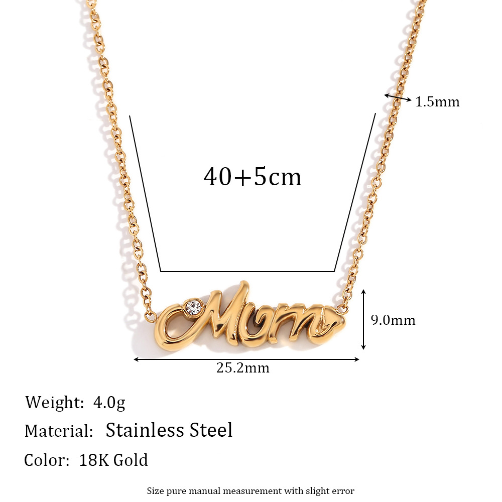 Temperament MAMA Inlaid Diamond Love Stainless Steel Necklace 