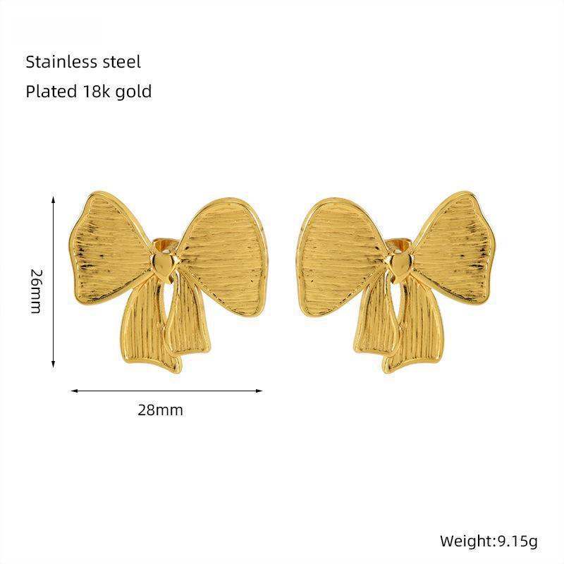 High Quality Plated 18K Gold Earrings Stainless Steel Bow Earrings 