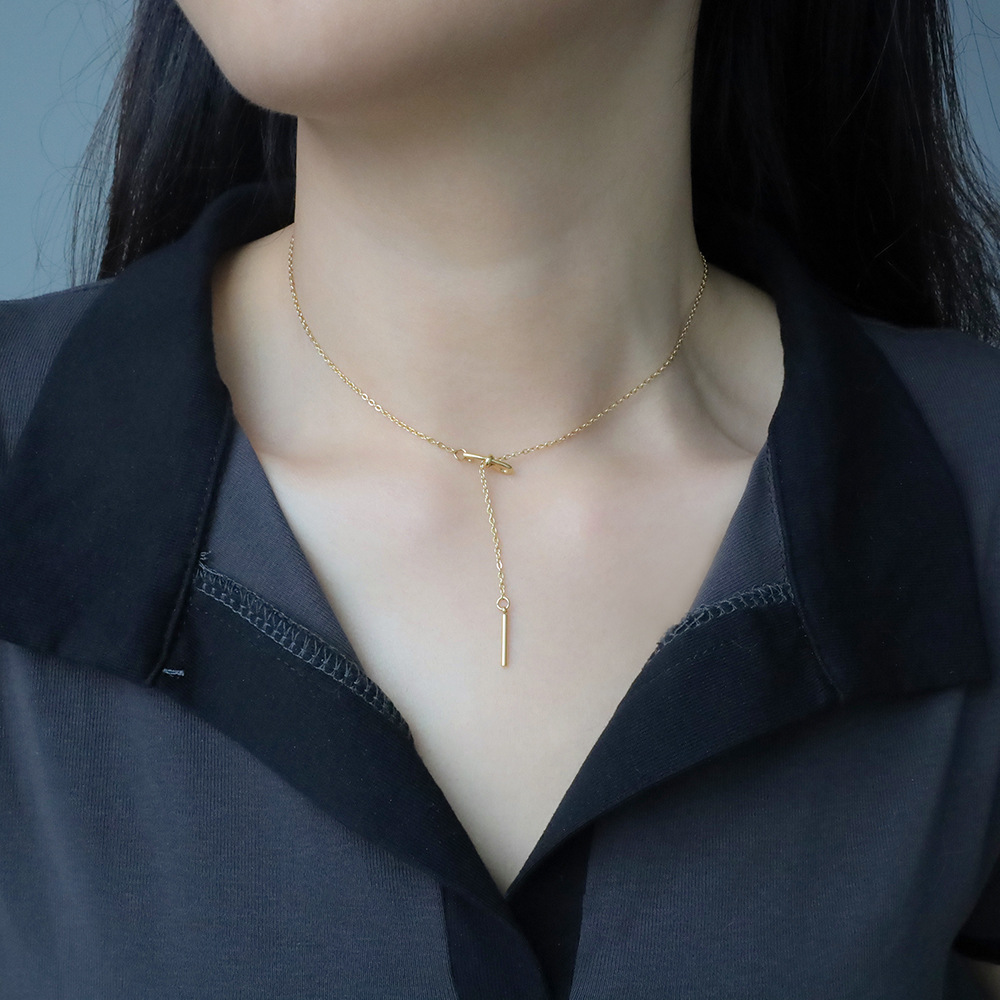 Fashion Simple Bow Fringe Niche Non-fading Geometric Stainless Steel Necklace
