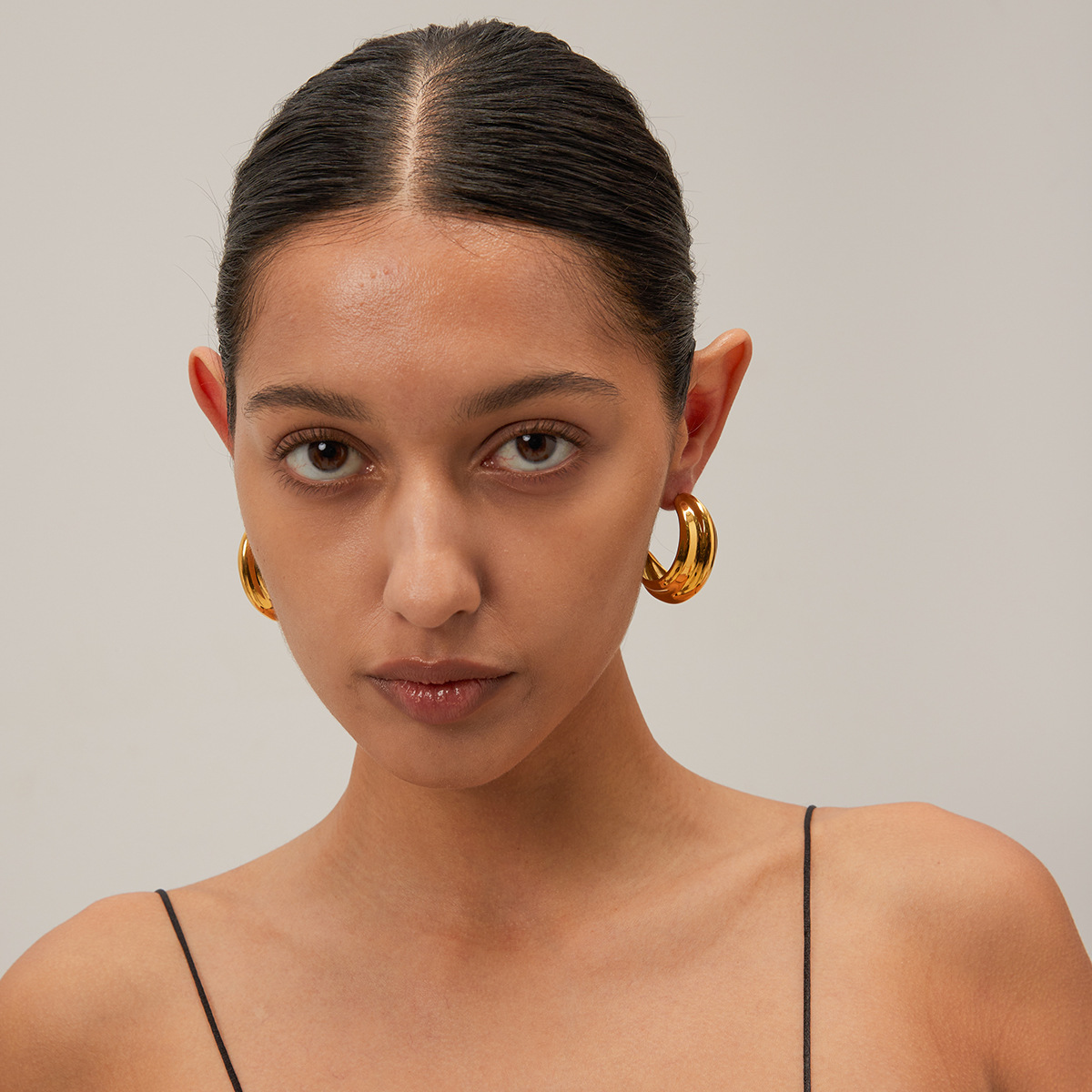Gold Color C-shaped Stainless Steel Earrings