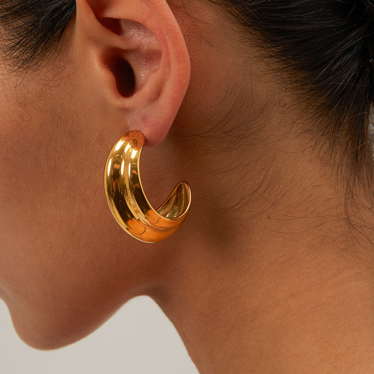 Gold Color C-shaped Stainless Steel Earrings