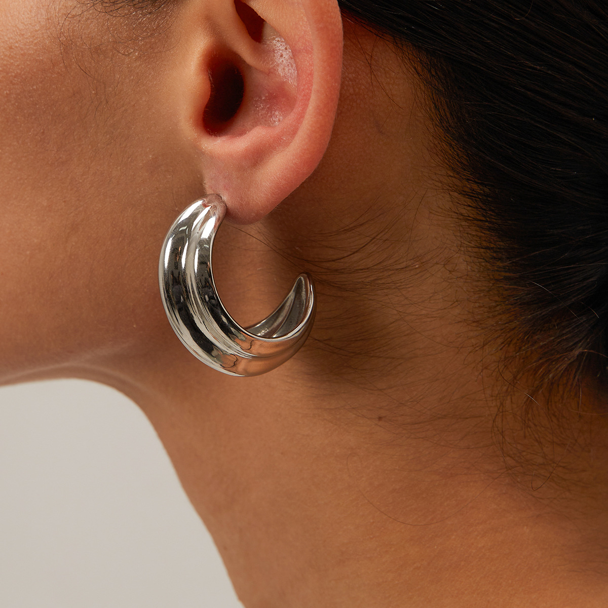 Steel Color C-shaped Stainless Steel Earrings