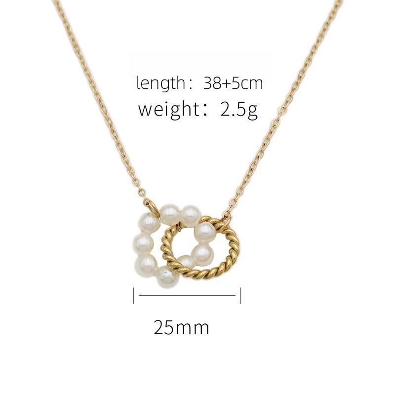 18K Gold-plated Double Ring Pearl Stainless Steel Necklace 