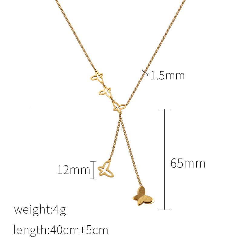 Trendy Hollow Butterfly Frosted Butterfly Stainless Steel Necklace 
