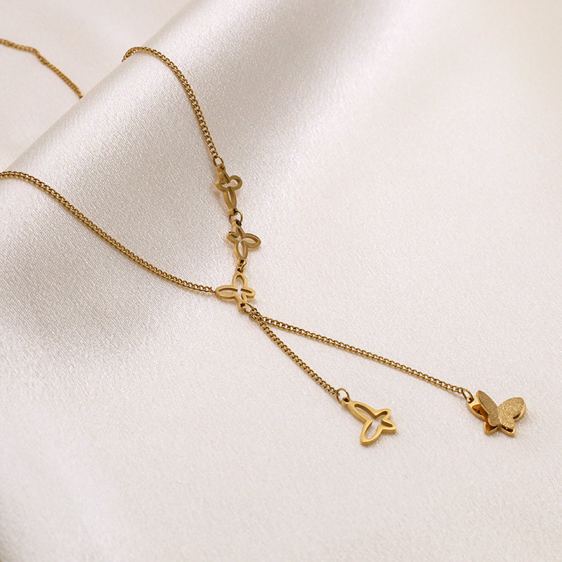Minimalism Hollow Butterfly Frosted Butterfly Stainless Steel Necklace 
