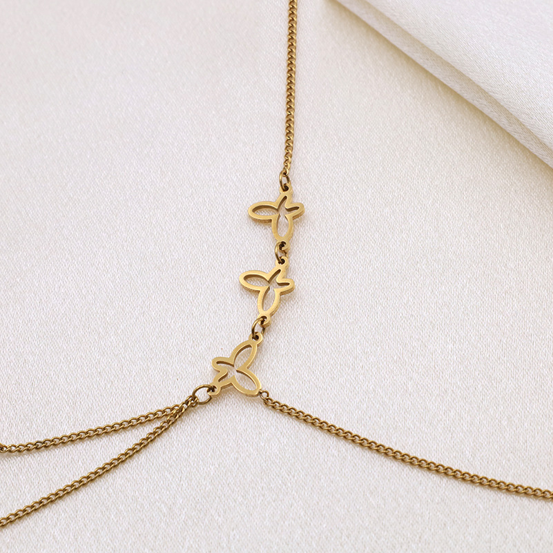 Sweet Fairy Style Elegant Hollow Butterfly Frosted Butterfly Stainless Steel Necklace 