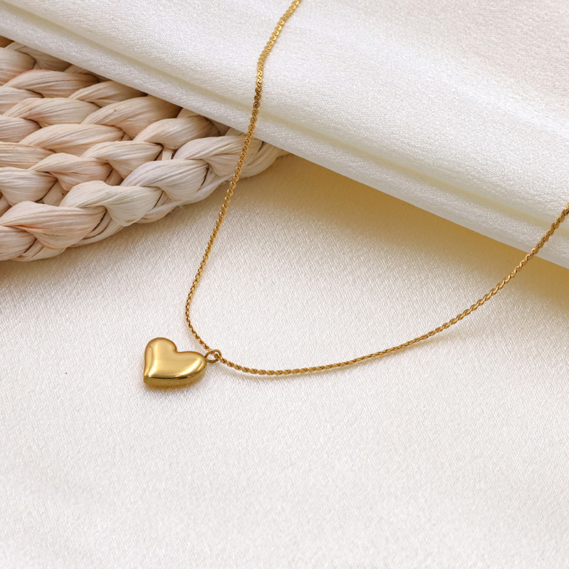 French Style Minimalism Non-fading Heart Pendant Necklace Stainless Steel Necklace