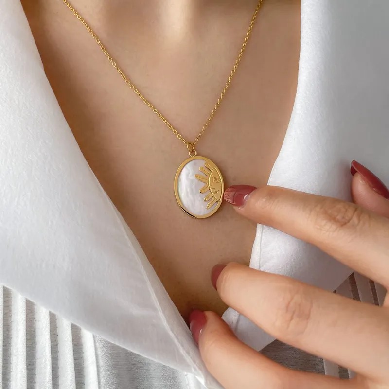 Simple Style Star Moon Titanium Steel Inlay Artificial Gemstones Pendant Necklace_colorza_3