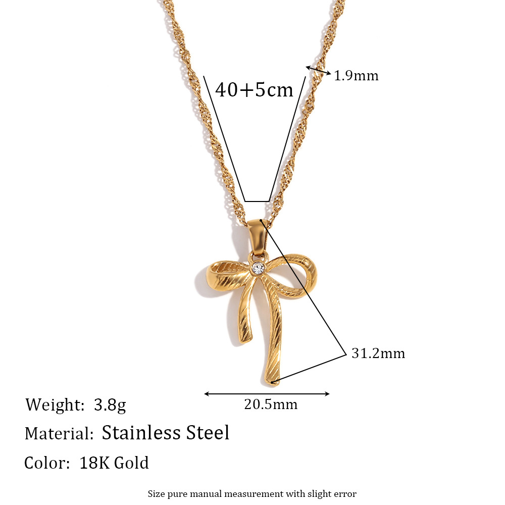 Minimalism Twill With Diamond Bow Stainless Steel Pendant Necklace