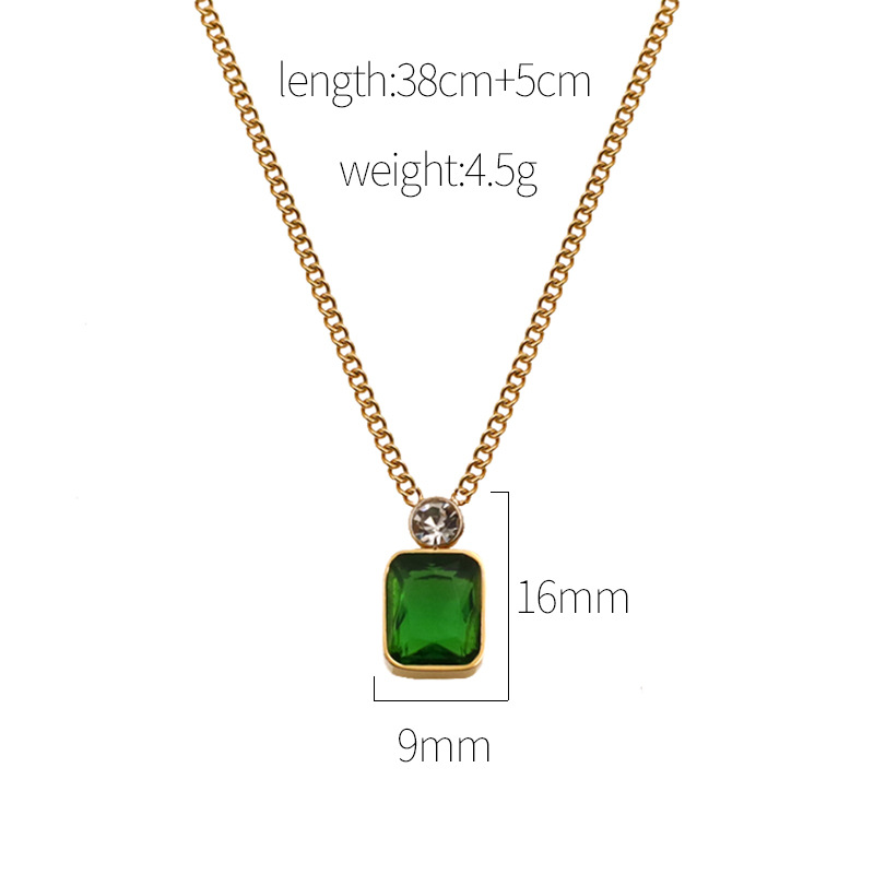 High Quality Zircon Emerald Pendant Clavicle Chain Gold-plated Necklace Stainless Steel Necklace 