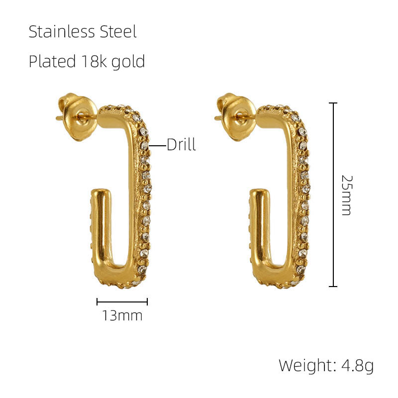 Diamond C-shaped Stainless Steel Earrings