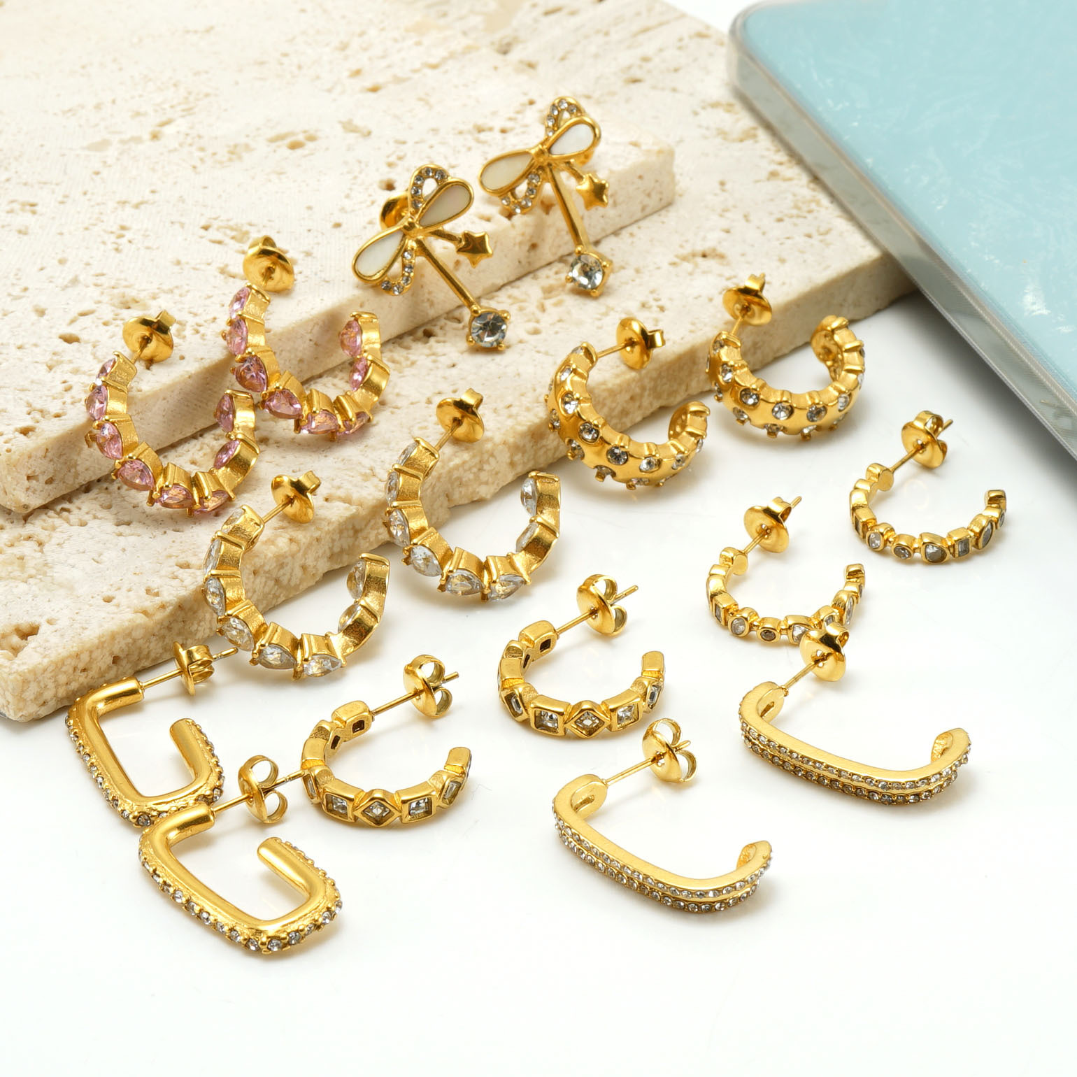 Diamond C-shaped Bowknot Earrings