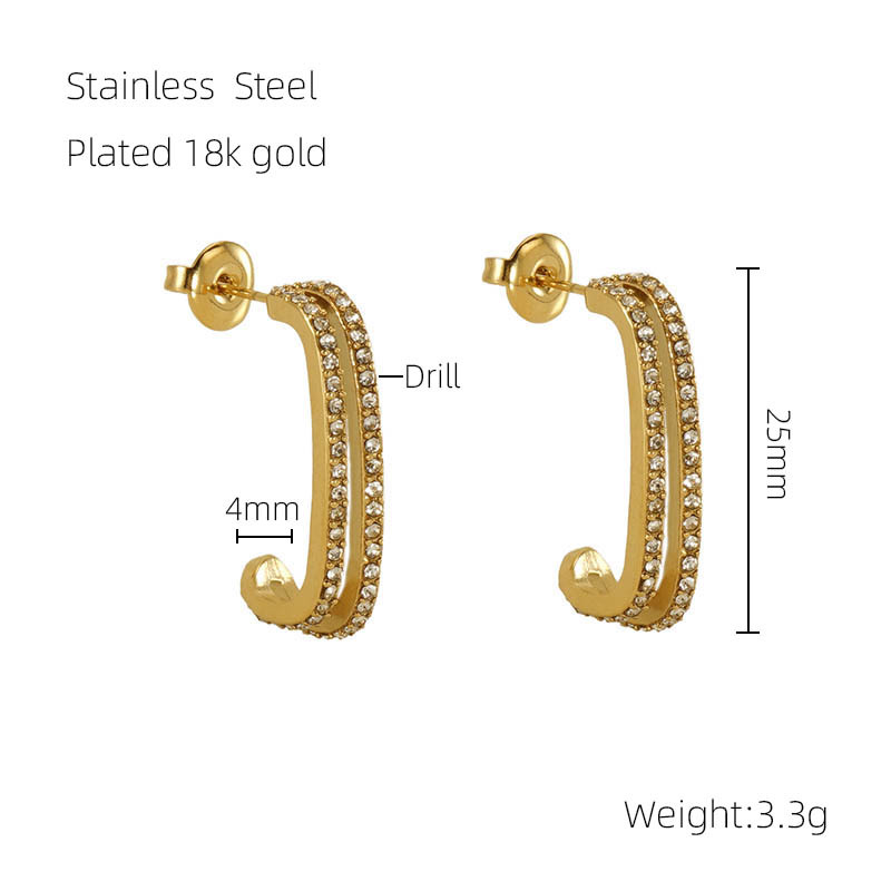 C-shaped With Dirll Stainless Stee Earrings