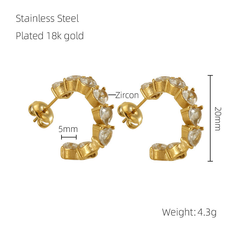 C-shaped With White Zircon Stainless Steel Earrings