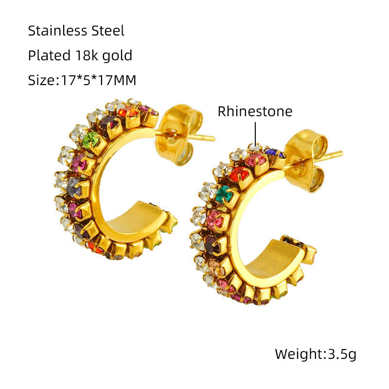 Diamond C-shaped Stainless Steel Earrings