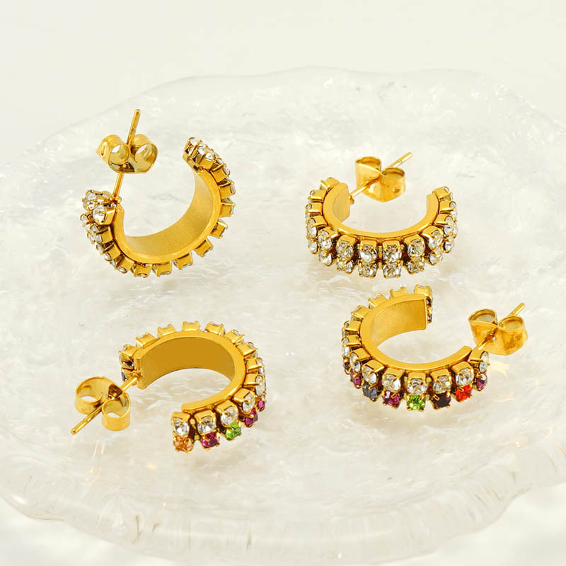 C-shaped With Diamond Stainless Steel Earrings