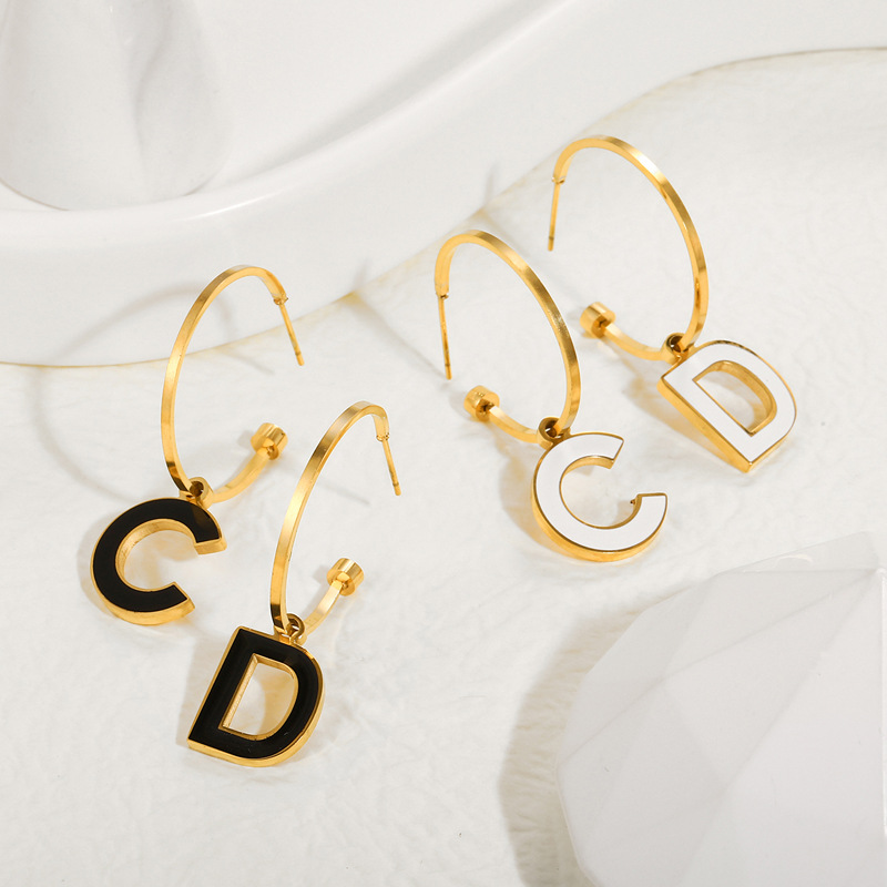 CD Letter Drip Oil Stainless Sreel Earrings