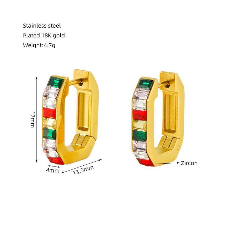 Multi-Color Zircon Inlaid Geometric Stainless Steel Earrings 