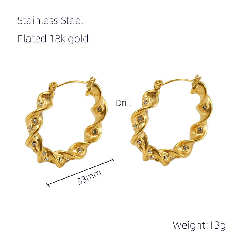 Diamond Inlaid Individual Pleated Earrings