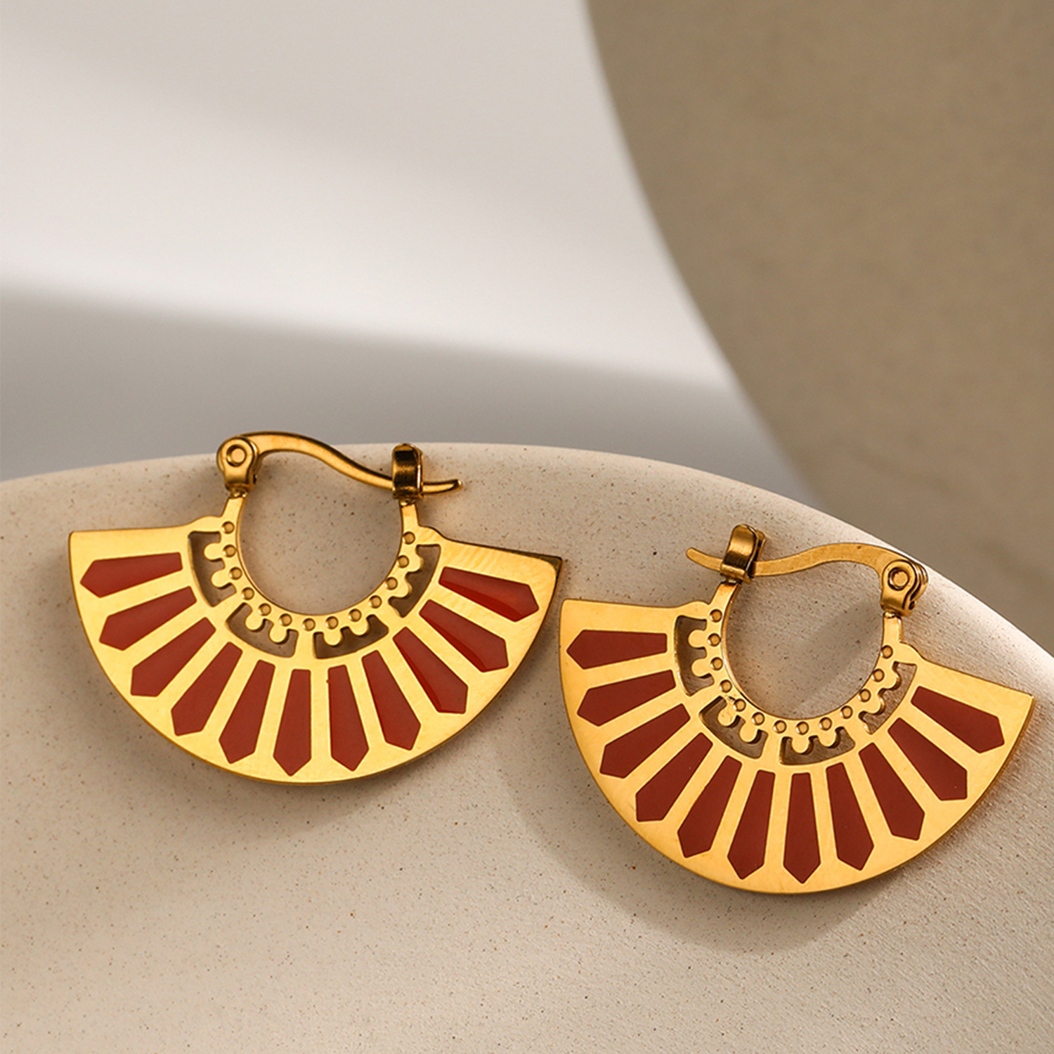 Fan Gold Plated Stainless Steel Earrings