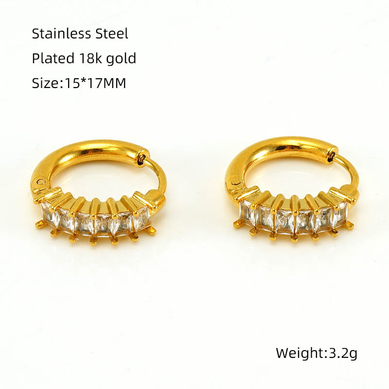 White Zircon Inlaid Stainless Steel Earrings