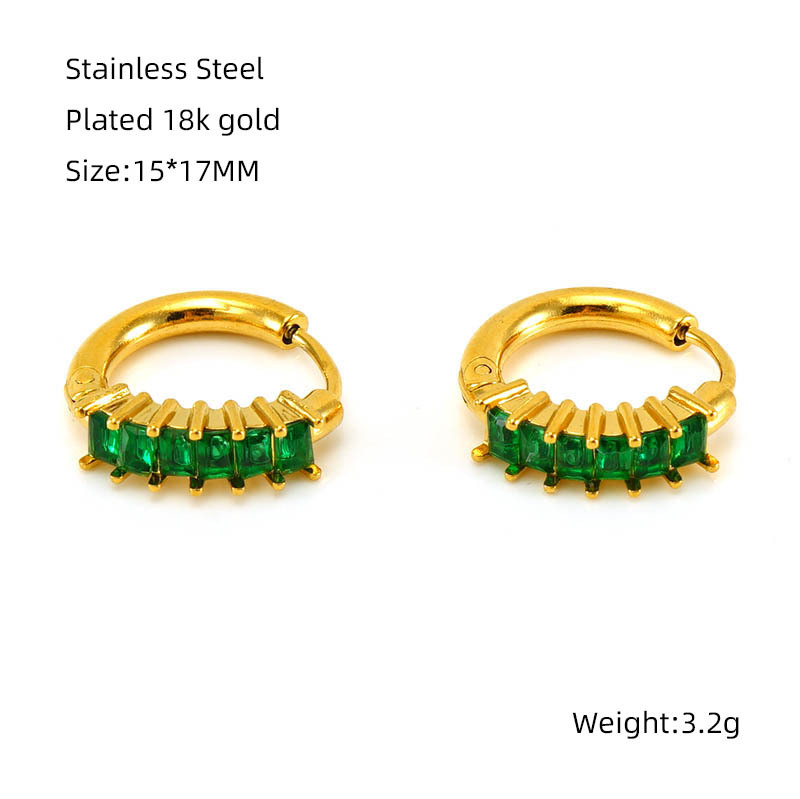 Green Zircon Inlaid Stainless Steel Earrings