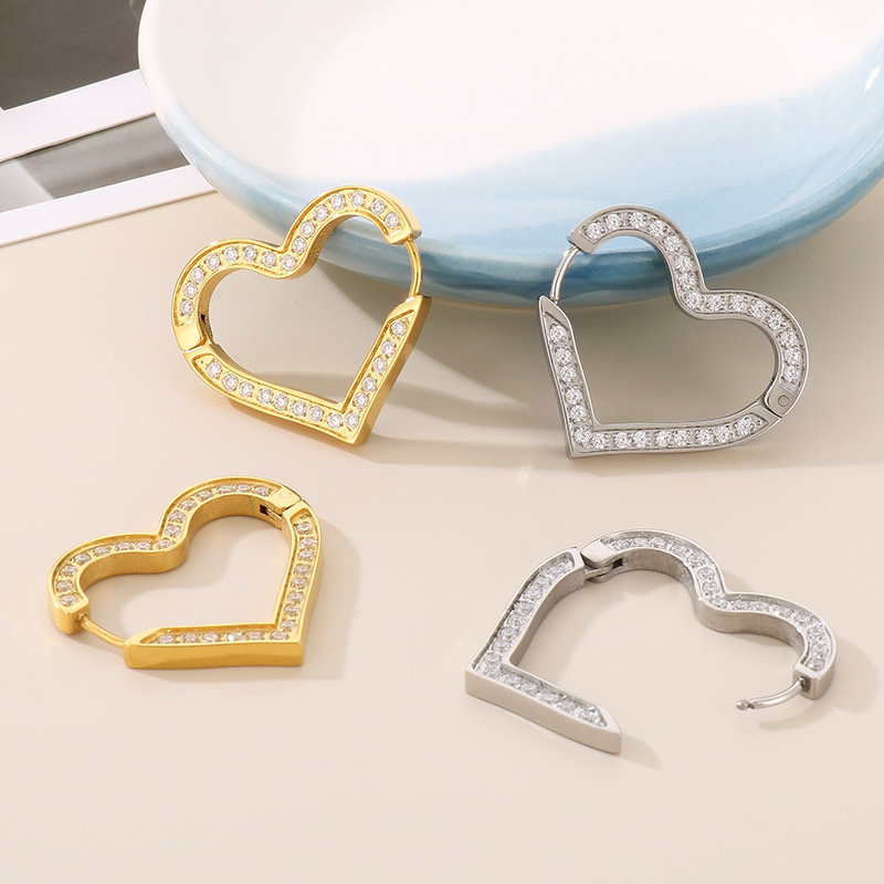 Rhinestone Inlaid Love Stainless Steel Earrings