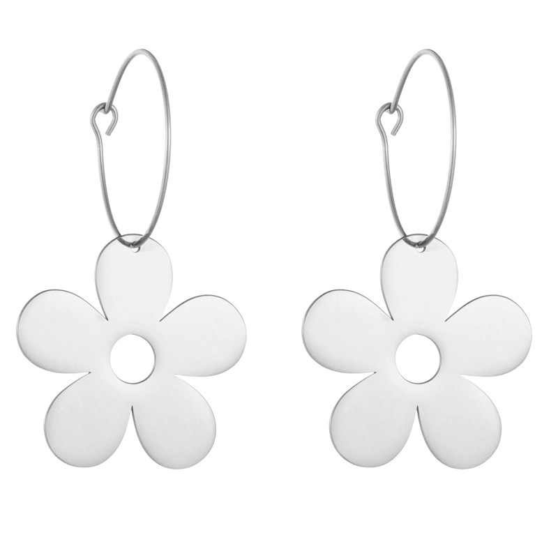 Steel Color Flower Stainless Steel Earrings