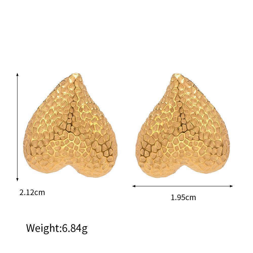 Gold Color Love With Hammer Grain Earrings