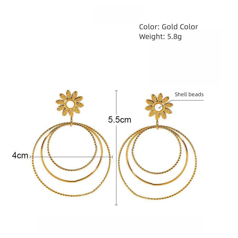 Multi-layer Circle Shell Beads Inlaid Earrings