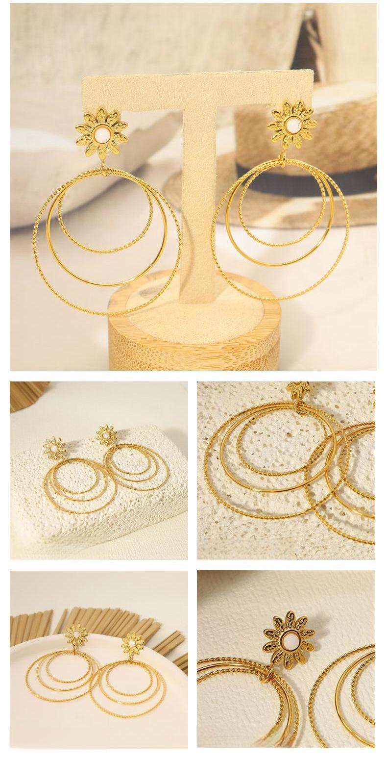Multi-layer Circle Plated 18K Gold Flower Earrings