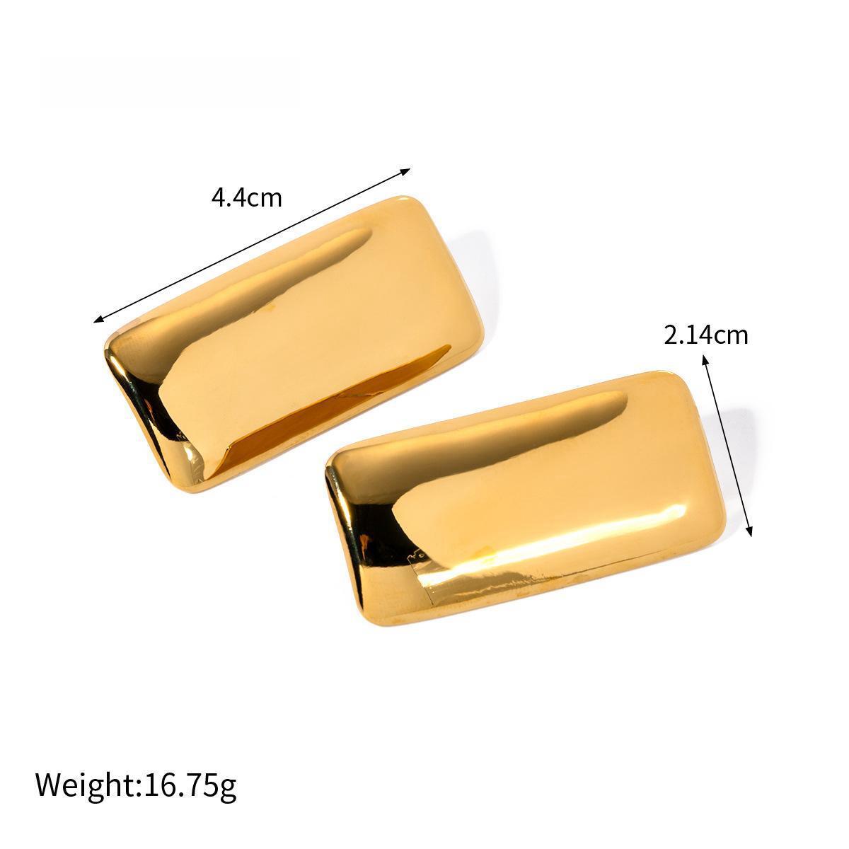 Gold Color Stainless Steel Rectangular Smooth Earrings