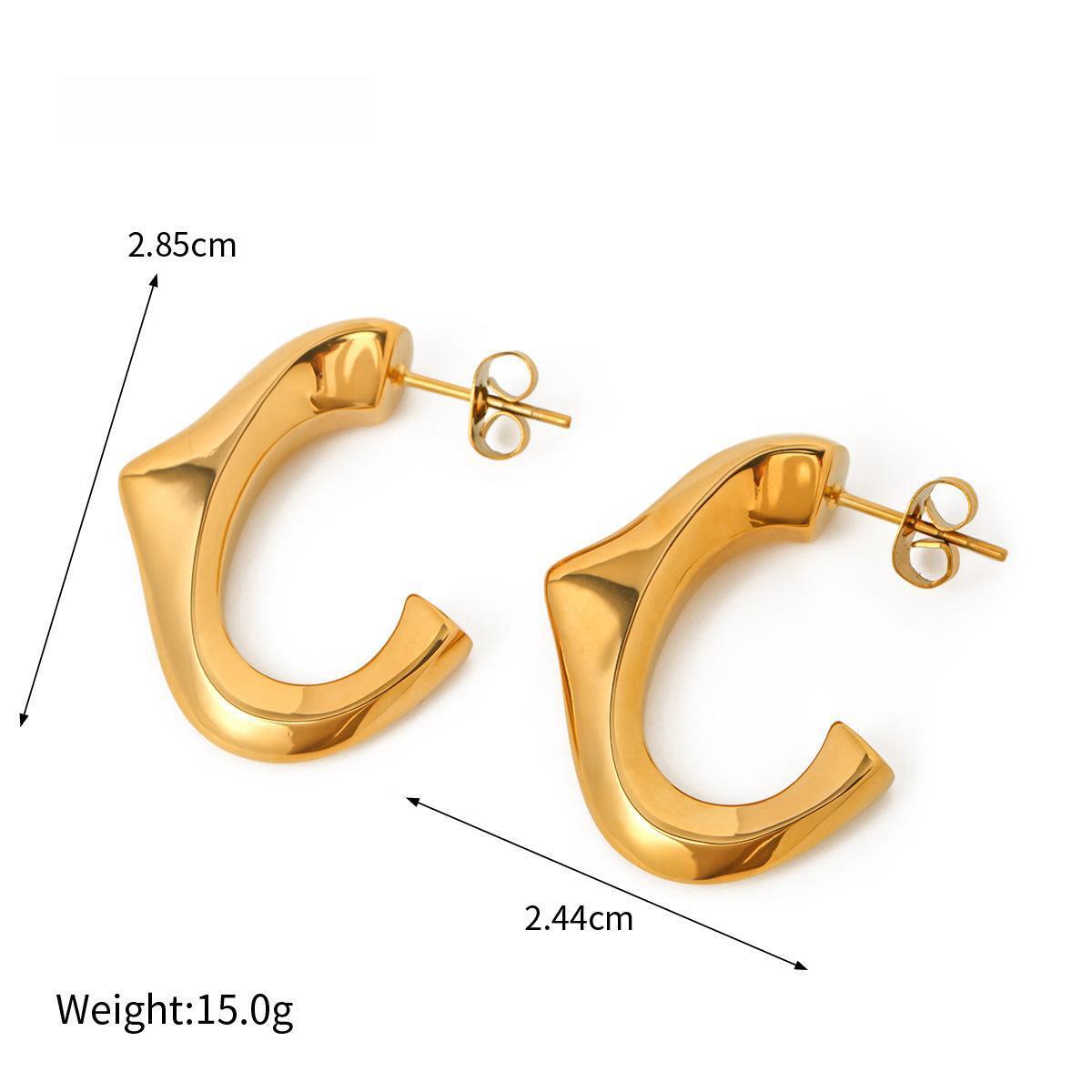 Gold Color 18K Gold Triangle C-shaped Earrings