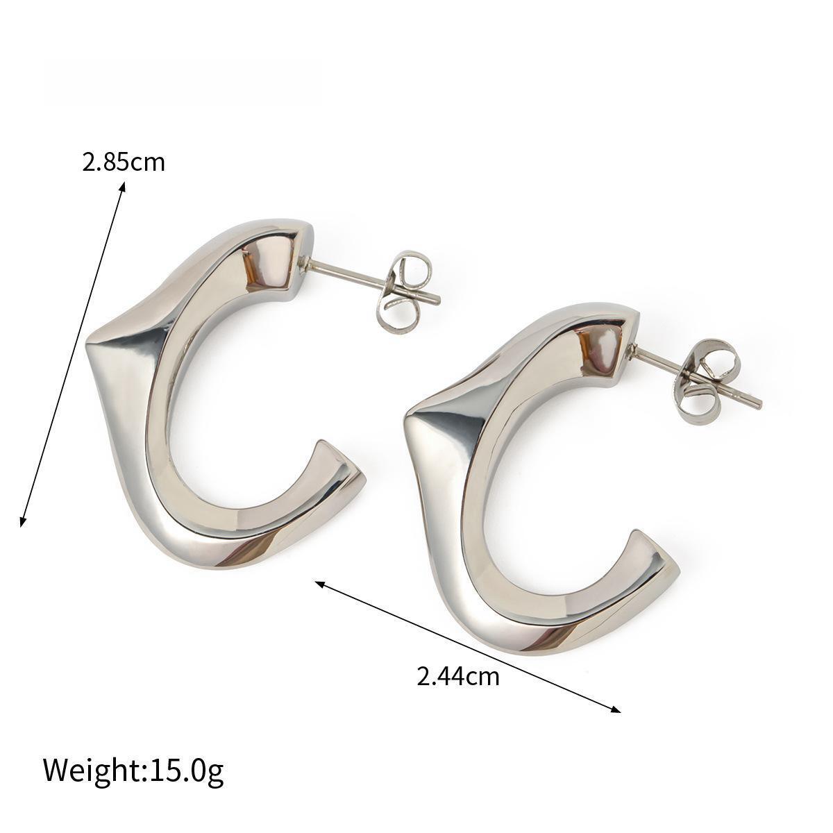 Steel Color 18K Gold Triangle C-shaped Earrings