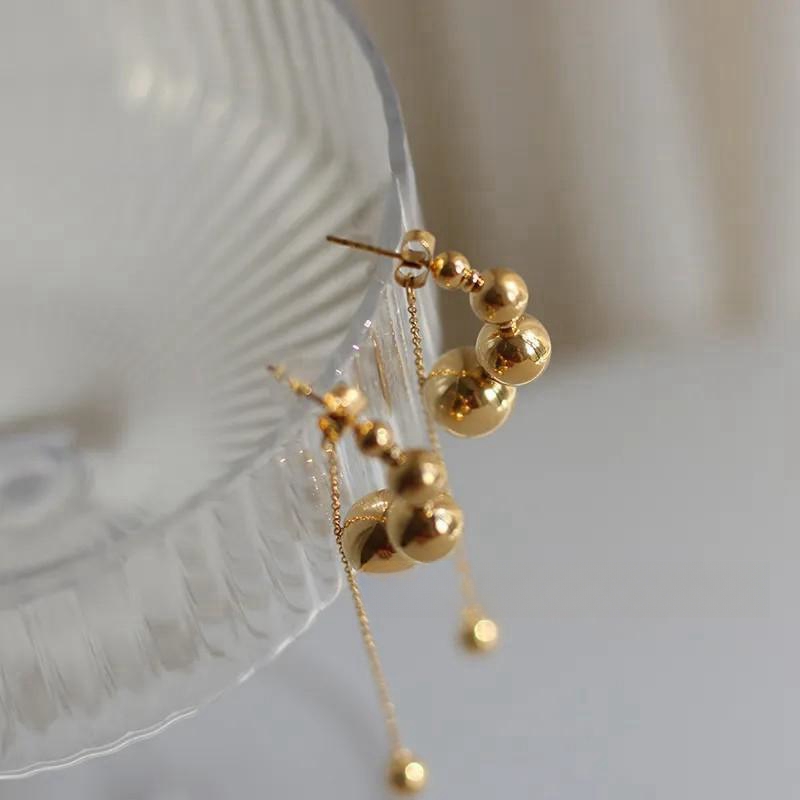 Wholesale Earrings Ball Gold Bead Tassel Stainless Steel Stud Earrings