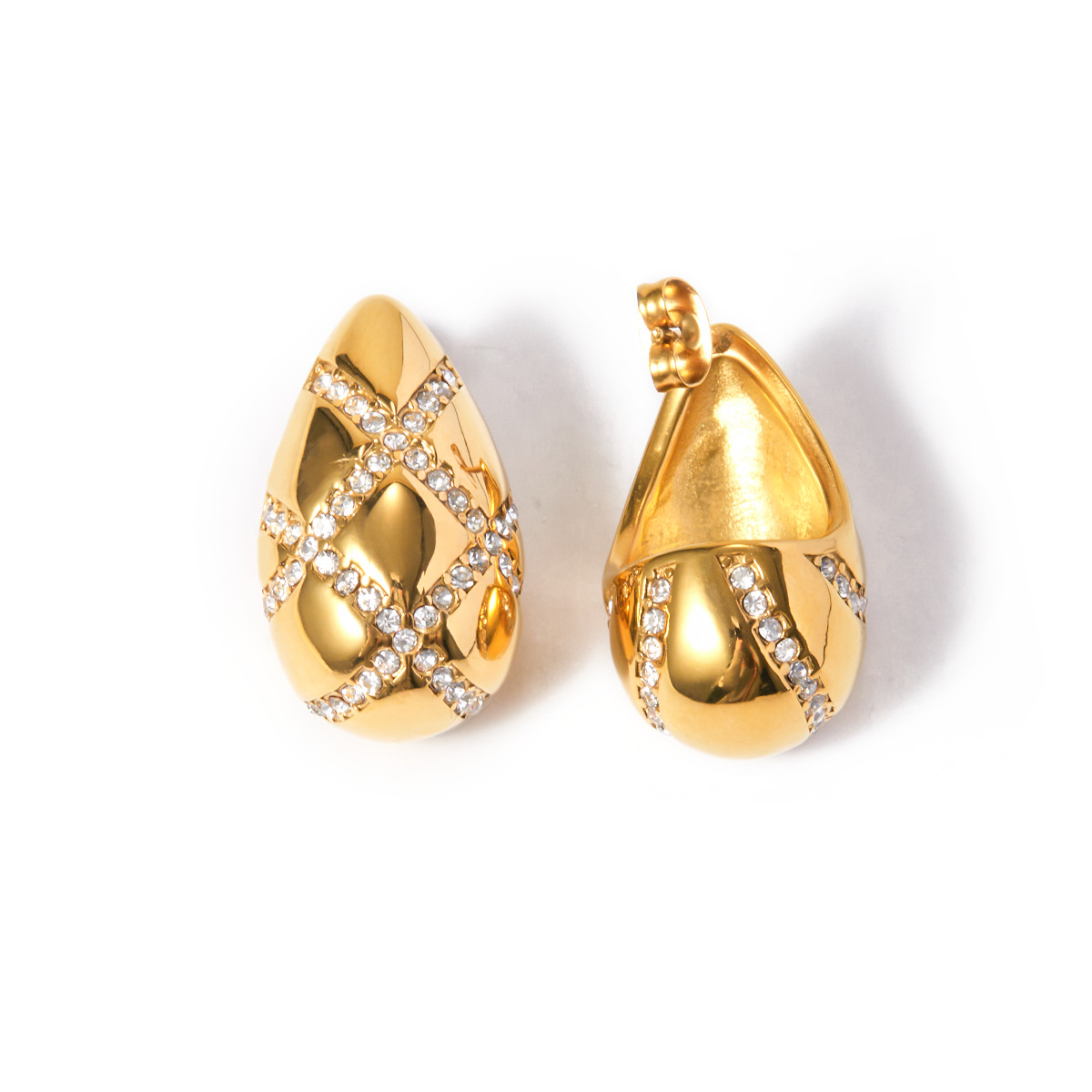 Rhomboid Inlaid With White Diamond Earrings