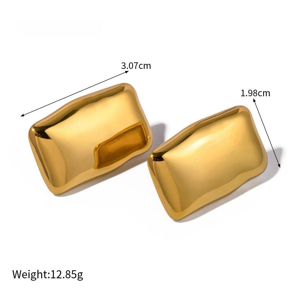 Gold Color Rectangular Stainless Steel Earrings 