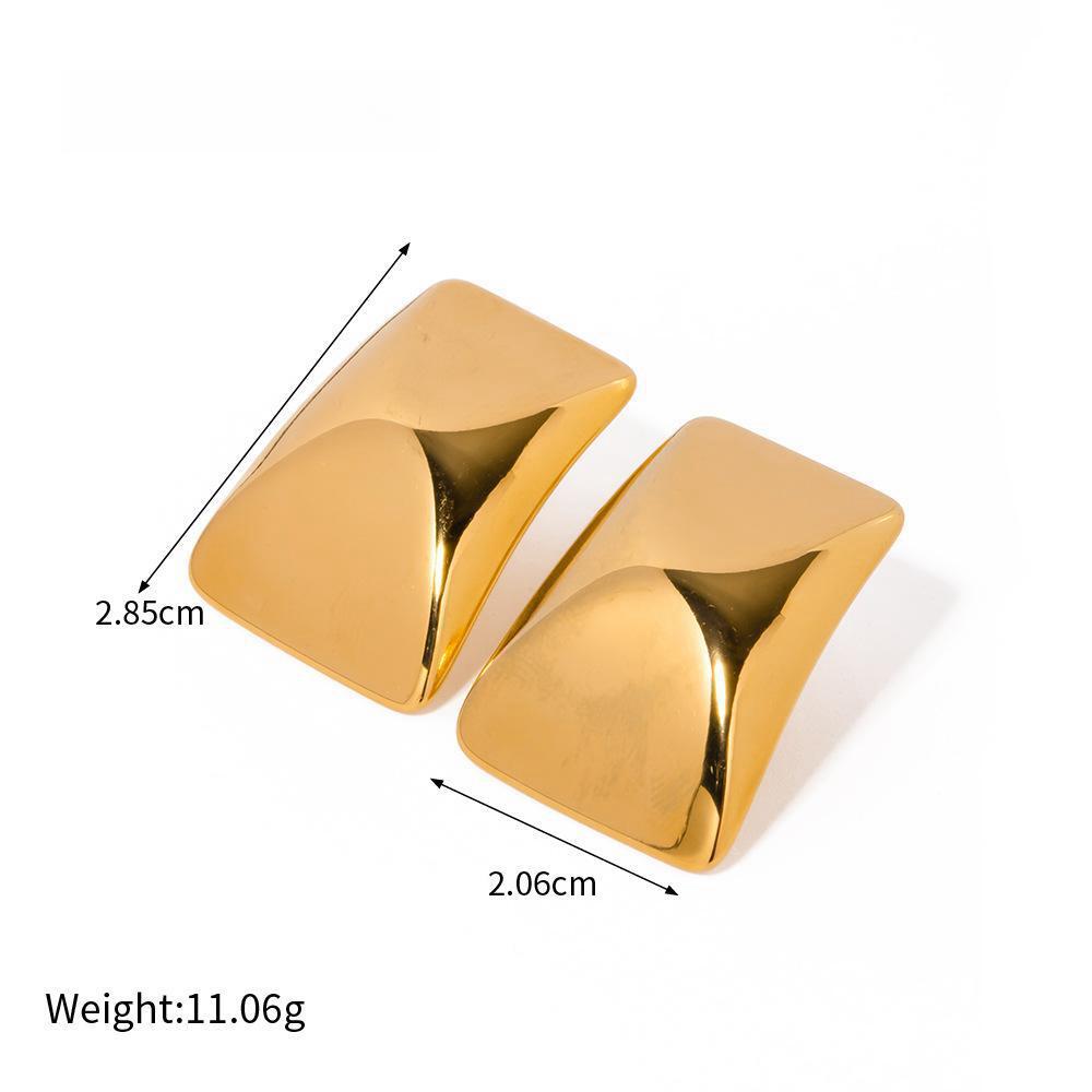 Gold Color Rectangular Stainless Steel Earrings 