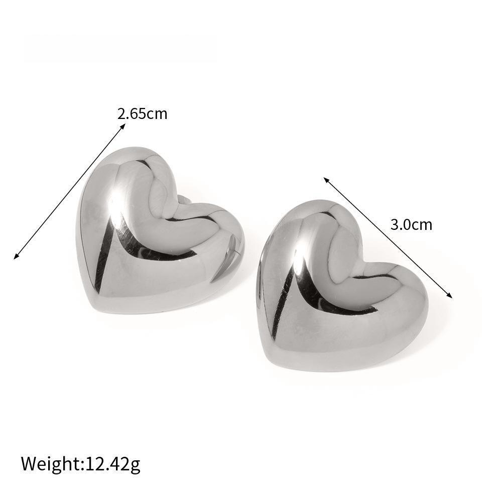 Steel Color Heart Stainless Steel Earrings 