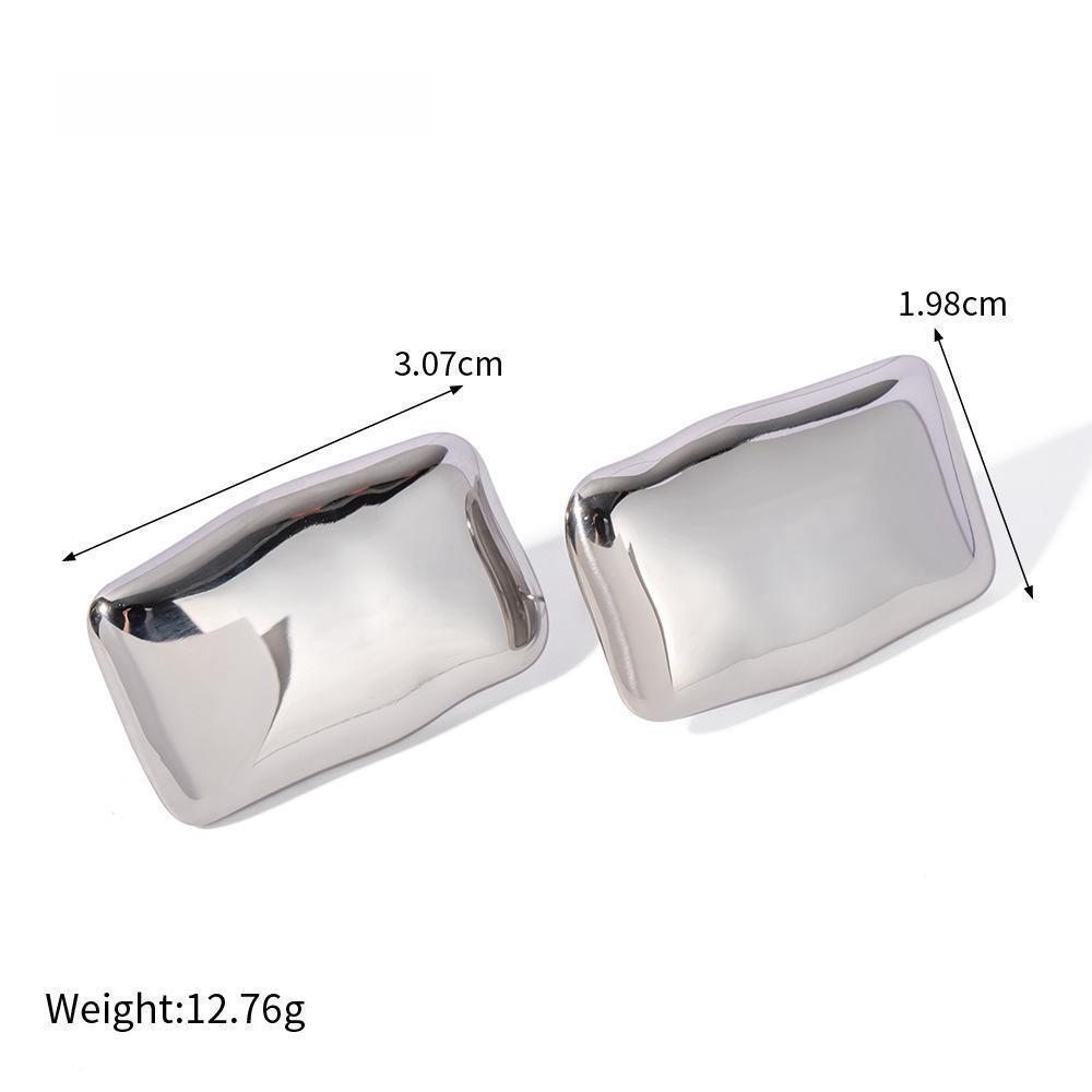 Steel Color Rectangular Stainless Steel Earrings 