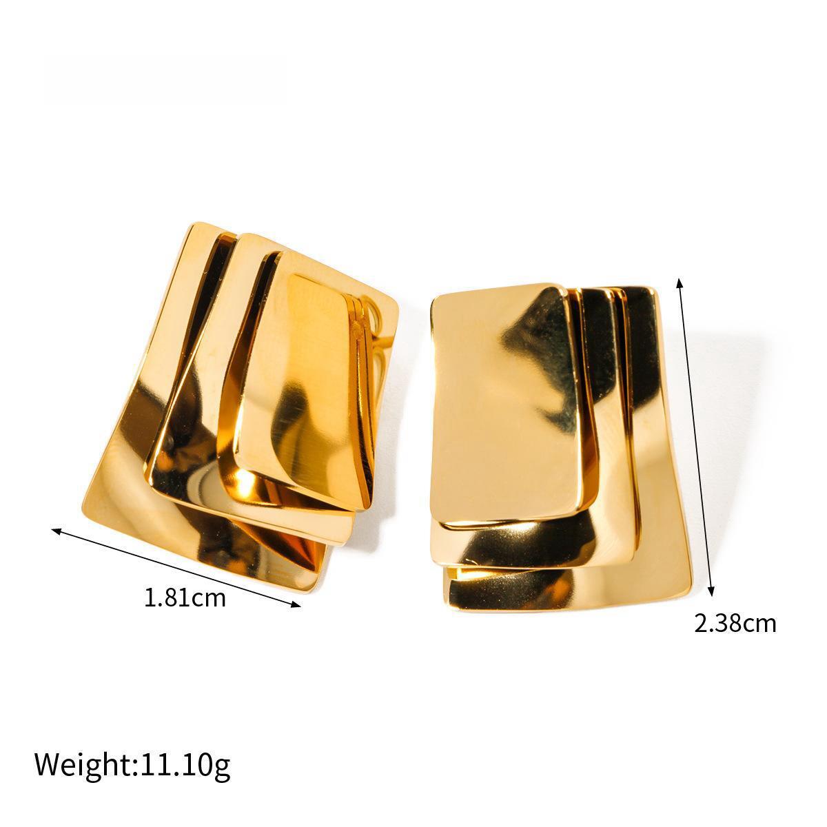 18K Gold Rectangular Square Heart Earrings Geometric Earrings