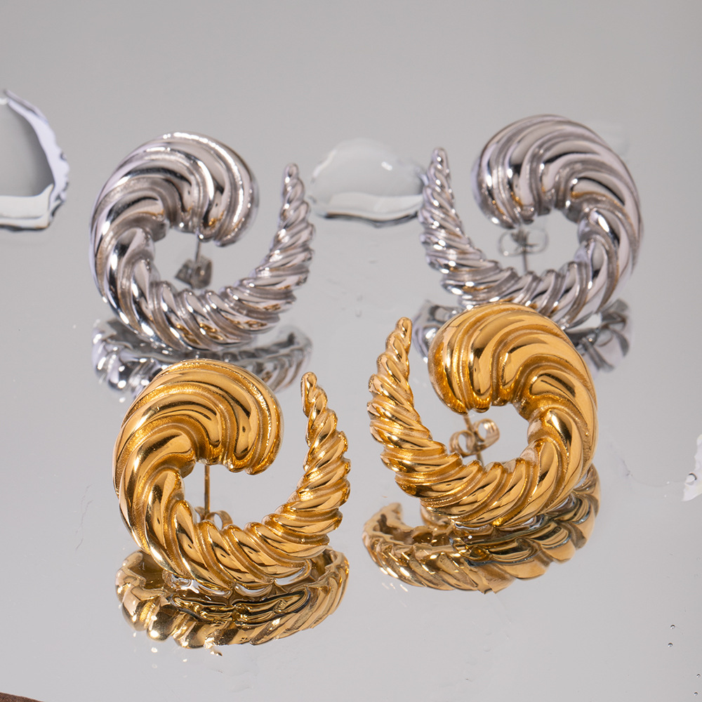 18K Gold Stainless Steel Spiral Ox Horn Earrings